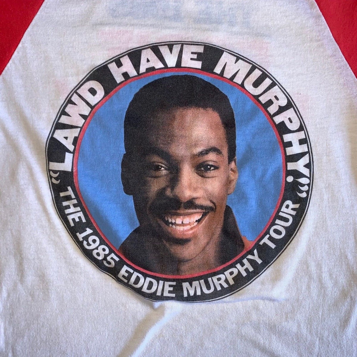 1985 VINTAGE 80s EDDIE MURPHY COMEDY TOUR RAGLAN T-SHIRT SZ S 