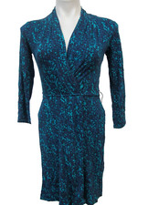 Envi Stretch Knit 3/4 Sleeve Surplice Neck Abstract Print Wrap Dress Size XS
