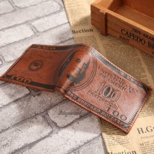 Vintage Mens Slim Wallets US 100 Dollar Bill Leather Bifold Card Holder Purse