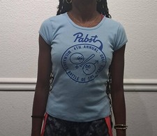 Vtg 80" Pabst 4th Annual Milwaukee Battle Of The Sexes blue fitted T-shirt S