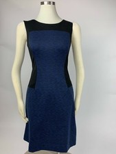 Ann Taylor Black Blue Space Dye Ponte Fit Flare Dress 0 Excellent