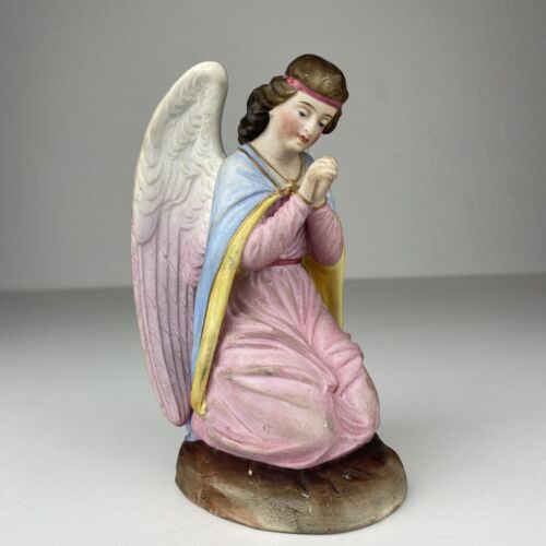 Alte Heiligenfigur Biskuit Porzellan Skulptur betender Engel Antik 1900 selten - Bild 1 von 9