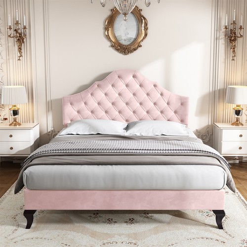 PLUSH VELVET UPHOLSTERED BED FRAME HEADBOARD DOUBLE & SINGLE SIZE BED 3FT 4FT6 - Picture 9 of 30