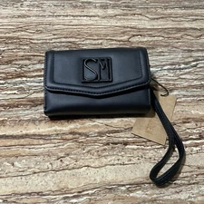 Steve Madden Wristlet Wallet Black Faux Leather Cardholder Clutch Wallet Grunge