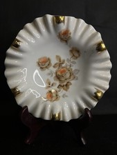 RARE Mitterteich Bavaria Germany Norway Rose Pattern Golden Ruffled Trinket Dish