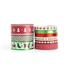 Christmas Red & Green Foiled Washi Tape Assortment Set - 9 Spools