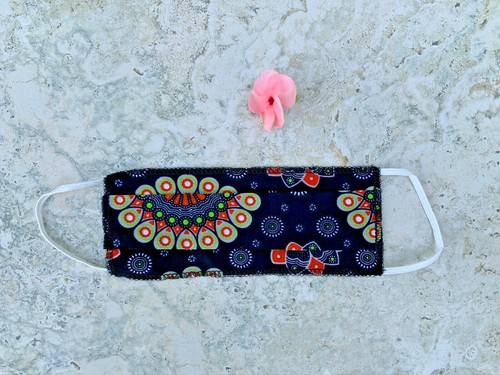 Floral, Peacock, Black, Women's Face Mask, Breathable, One Layer Thin Cotton - Picture 2 of 7