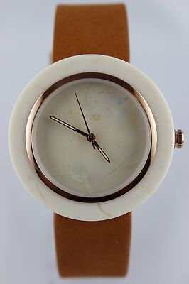 Bewell Marmoruhr Damenuhr 41mm Lederarmband Carrara Marmor Holzuhr Steinuhr 