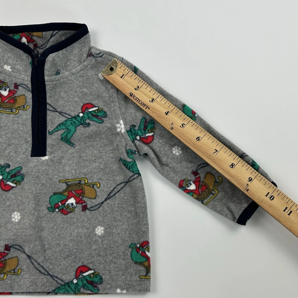 Suéter Pullover Oshkosh B’Gosh Gris Polar 1/4 Cremallera Polar Santa T-Rex X-Mas 9M Foto 4 de 4