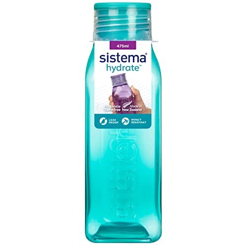 B&Q -  Turquoise Square Bottle 475MlBpa-Free PlasticLeak-Proof & Reusable - Image 3