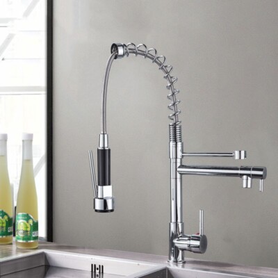 Spring Single Handle Kitchen Sink Faucet 360° Swivel Pull Down Sprayer Mixer Tap