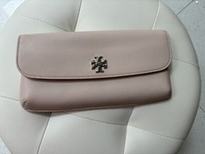 TORY BURCH  Clutch Bag Light Pink /Beige Silver Logo .Dust Bag Included