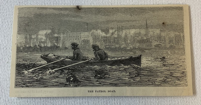 1872 small magazine engraving~ THE PATROL BOAT ~ New York Harbor Police