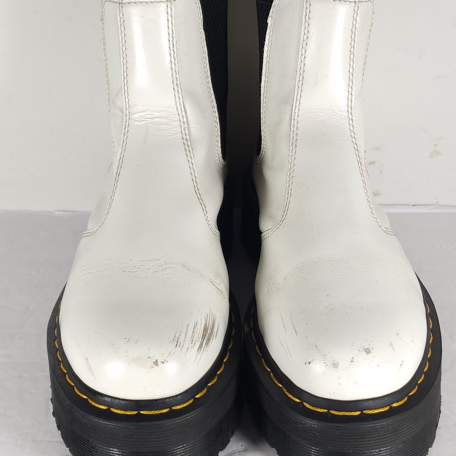 SAOLA Stivali Chelsea Dr. Martens donna 2967 Quad US9 pelle bianca suola a strappo plateau