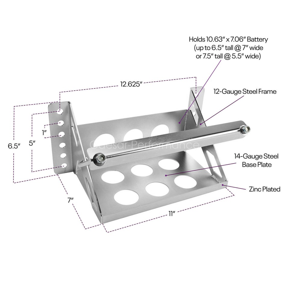 JY PERFORMANCE Metal Battery Tray Box, Universal Metal Steel Bolt-in Battery Mounting Box Tray - Foto 5