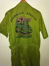 RARE vintage Chevy 57 custom art mechanic truck Scovil Snaps coveralls 42T Green