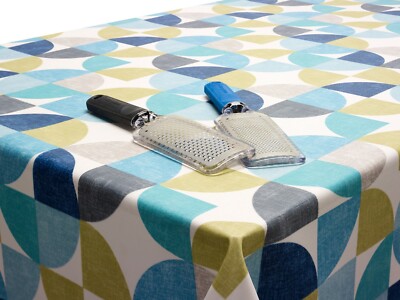 Abwischbare PVC Wachstuch Tischdecke - Entenei, Salbeigrün und Grau Kreise Matt