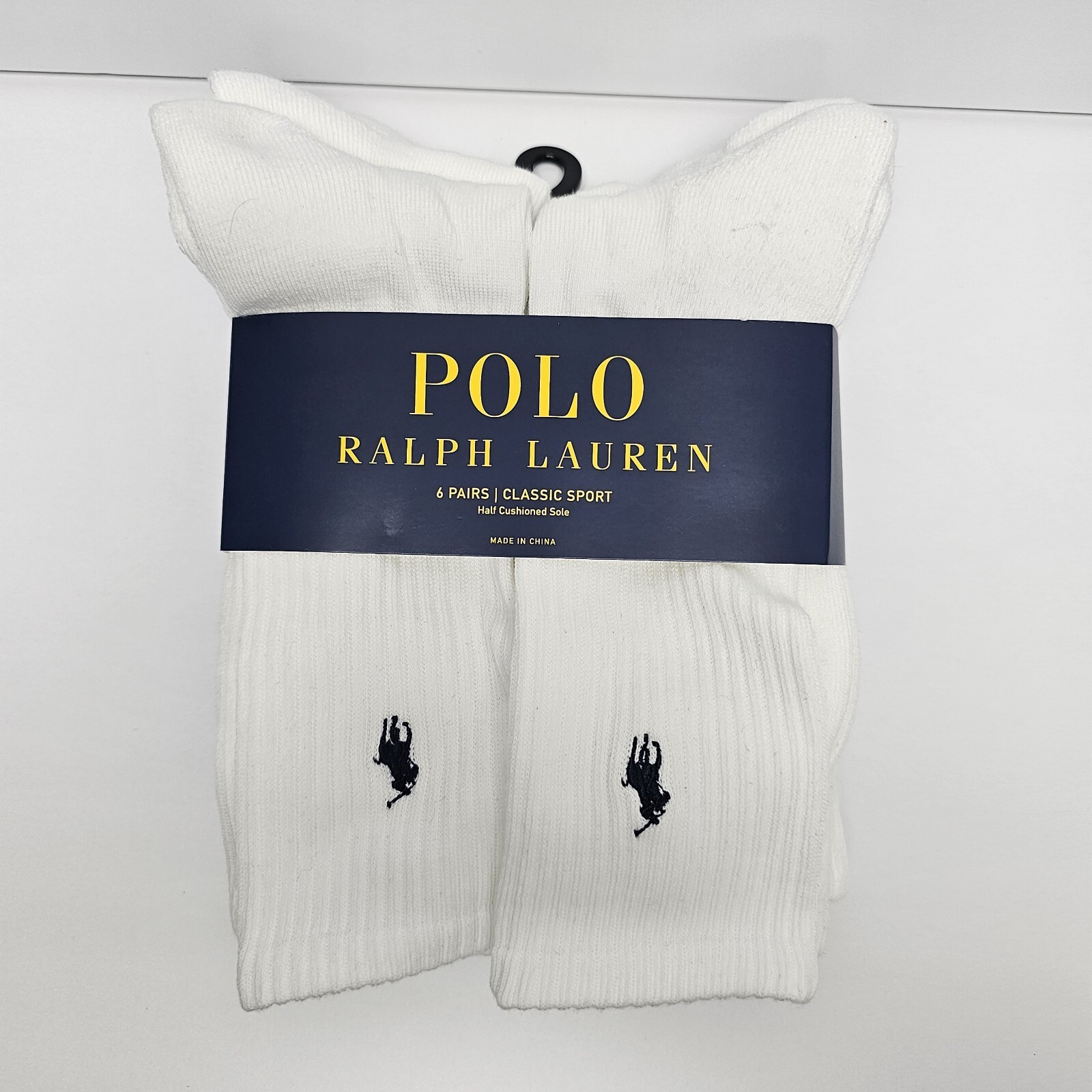 Polo Ralph Lauren Calzini Uomo Bianco Classico Sport Crew Confezione da 6 Blu Pony (10 13)