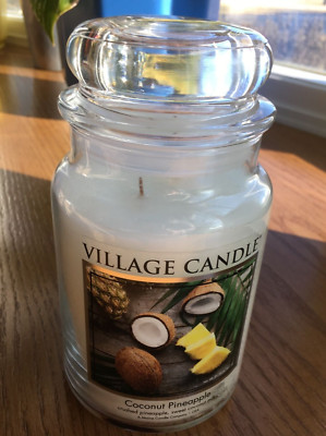 Village Candle Coconut Pineapple Large 2-Wick Classic Glass Jar Candle 26 Oz NEW
