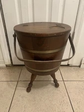 Vintage Wood Firkin Sewing Basket Bucket Stand 3 Legs Tripod Primitive