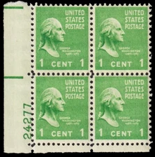 United States Scott 804 LL Plate Block of 4, Plate #24277 (1938) Mint NH VF Q
