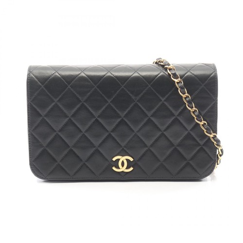 CHANEL Matelasse Full Flap Push Lock chain Shoulder hand Bag Lambskin Black GHW