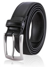 MILORDE Black Leather Belt for Men, Dress Casual, Size 38, Basic Black