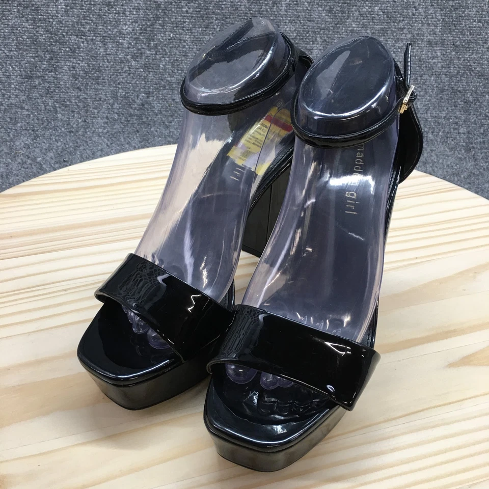 Madden Girl Tacones Altos Mujer 9M Plataforma Tobillo Correa Negro Imitación Cuero NUEVO Foto 3 de 4