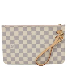 LOUIS VUITTON Neverfull Pochette Damier Azur Wristlet Rose Ballerine