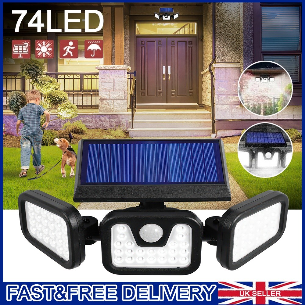 3-Head Solar Light LED PIR Motion Sensor Outdoor Garden Wall Security Lamp
