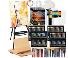  VISWIN 151Pcs All-in-One Art Painting Kit with Aluminum & Beech Wood Easel Set