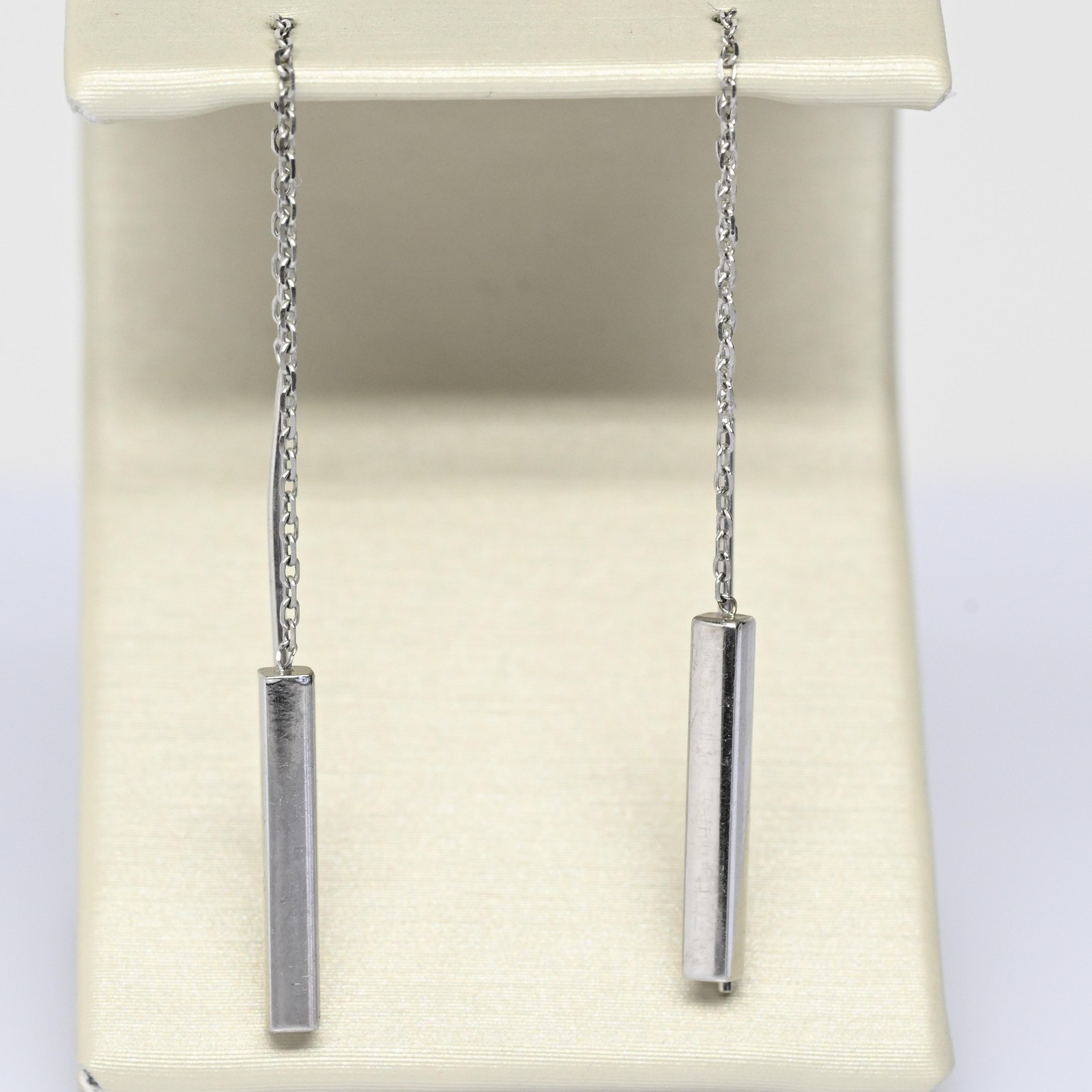 Rectangular Dangle 14k White Gold Threader Earrin… - image 5