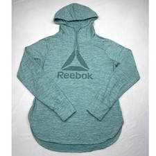 Reebok Womens Size Small Teal Heathered Logo Hoodie Thumbhole High Low S