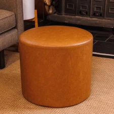 WOVENBYRD Round Pouf Footrest Ottoman Contemporary Living Room Camel Brown