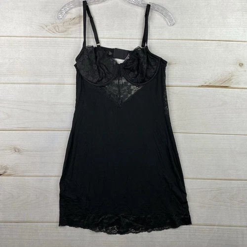 UNDERCOVER Abito slip reggiseno Victoria's Secret taglia L nero pizzo orlo lingerie chemise sexy