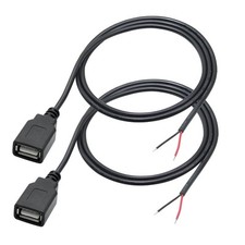2Pcs USB A Female Plug 2Pin Bare Wire,1M/3FT 2.0 Pigtail Open End...