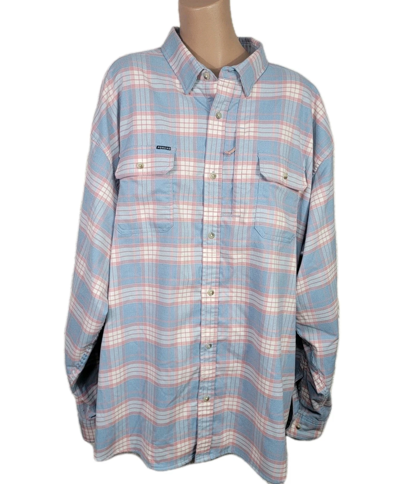 Poncho Plaid Shirt Men Size 3XL Regular Fit Magnetic Pockets Button Up Stretch R