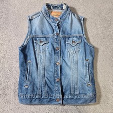 Levi Strauss Misses Large Denim Vest Medium Wash Button Front Mock Neck Trucker