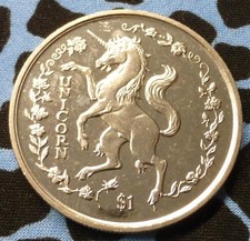 1997 Republic of Sierra Leone Unicorn Dollar Coin, Unity, Freedom, Justice