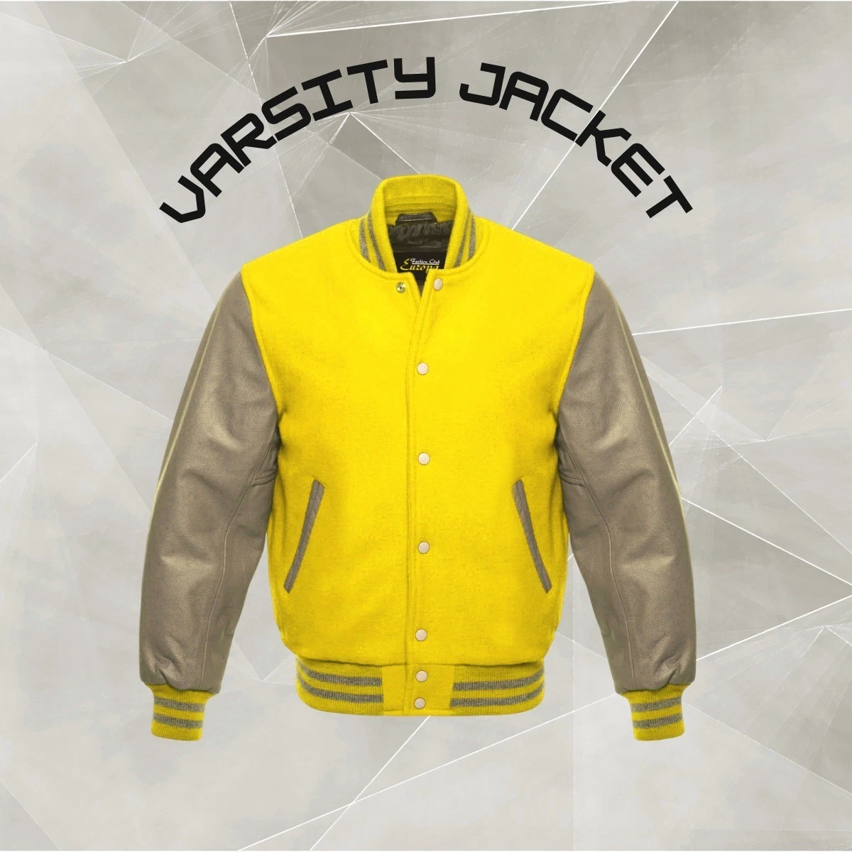 Varsity Jacket for Men Retro Bomber Look Wool Body Real Leather Sleeves