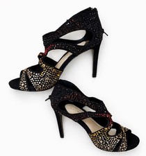Gianni Bini Women s 6.5 Rhinestone Strappy Heels Black Stiletto Party Shoes