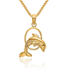 14K Solid Yellow Gold Dolphin Necklace