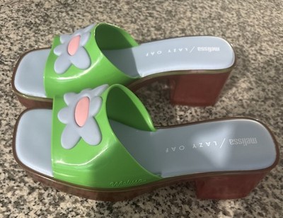 MELISSA x Lazy Oaf women 8 green blue flower, Open-Toe Jelly Clogs/Heels