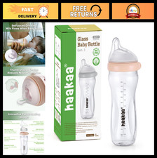 Natural Glass Baby Bottle 11oz - Wide Neck Anti-Colic Nipple, Easy Clean, BPA-Fr