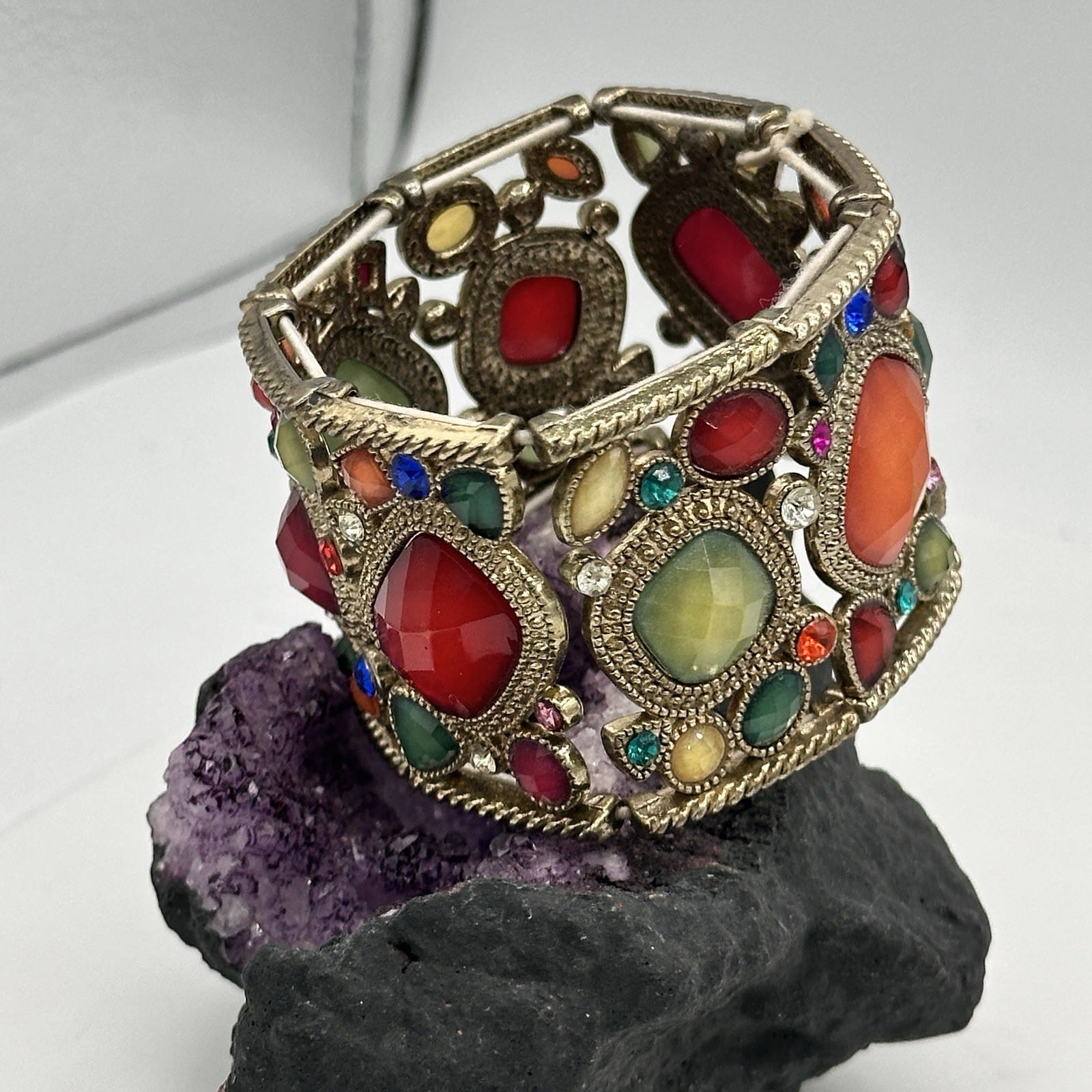 Colorful Multi Stone Statement Stretch Bracelet A… - image 6