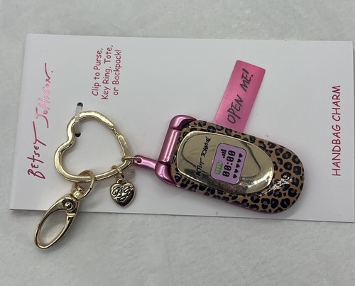 Betsey Johnson Gold Retro Handy Klapphandy Tiermotiv Schlüsselanhänger Taschenanhänger Neu mit Etikett - Bild 5 von 5