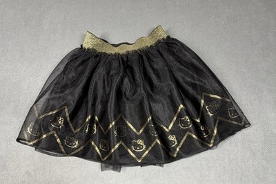Hello Kitty Tutu Skirt Girls Medium 7-8 Black Gold Tulle Glitter M&M Brand
