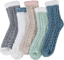 5 Pairs Womens Fuzzy Socks Cozy Soft Fluffy Cute Cat Animal Winter Warm Slipper