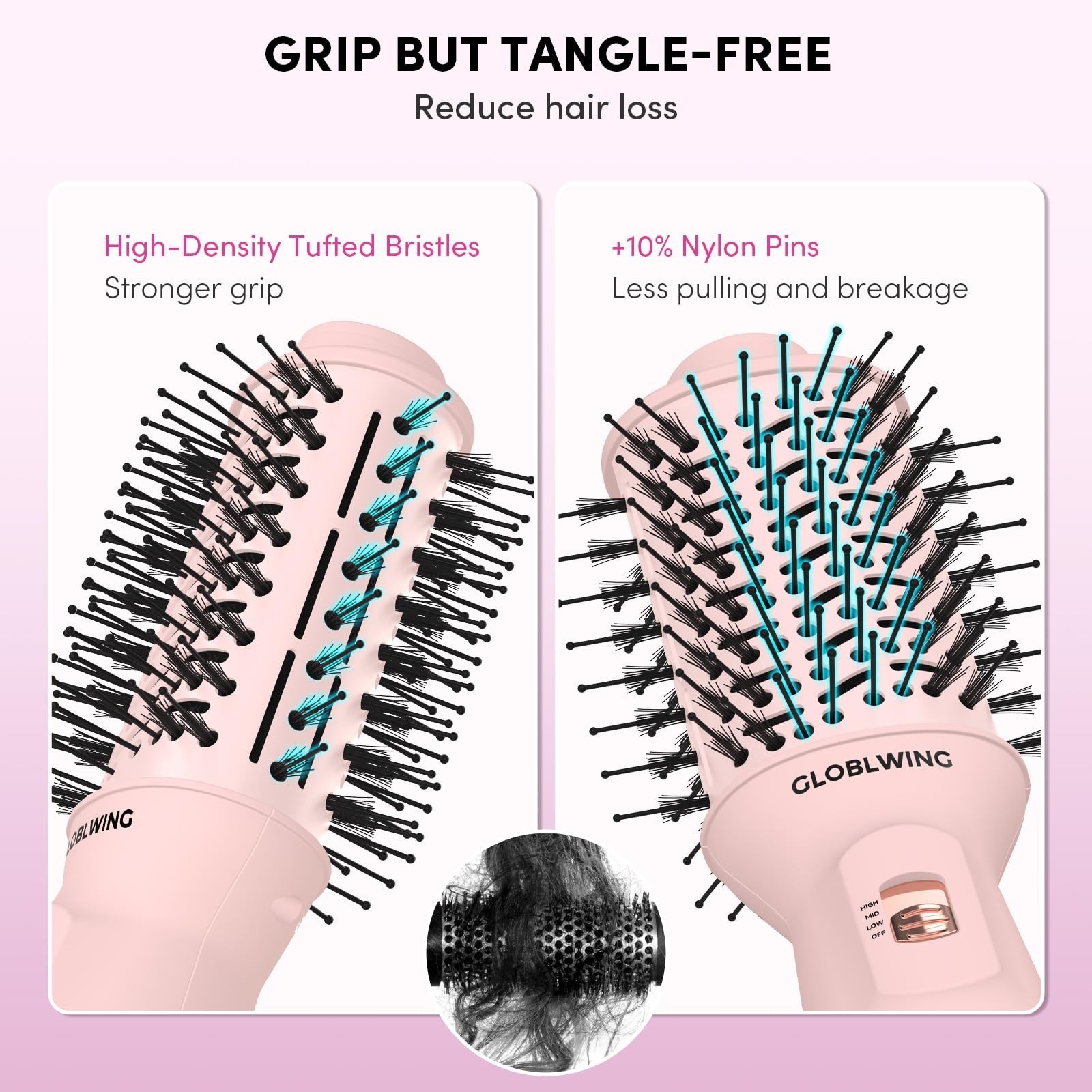 Automatic Dual Voltage Travel Hair Dryer Brush Compact Mini Hot Air Brush wit...