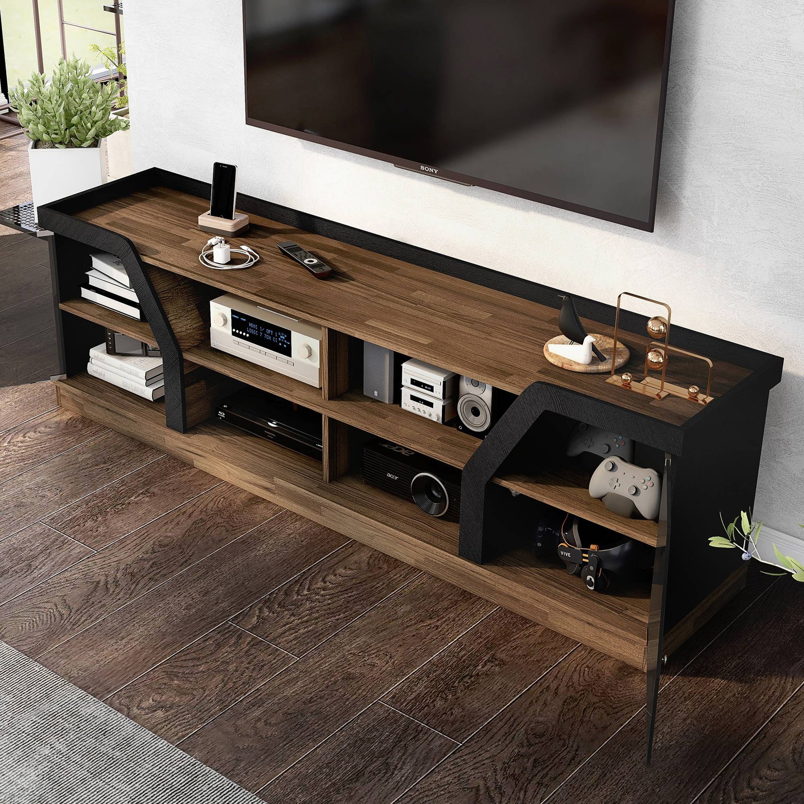 Torriston 70 3/4" Wide Light Hickory 8-Shelf 2-Door TV Stand